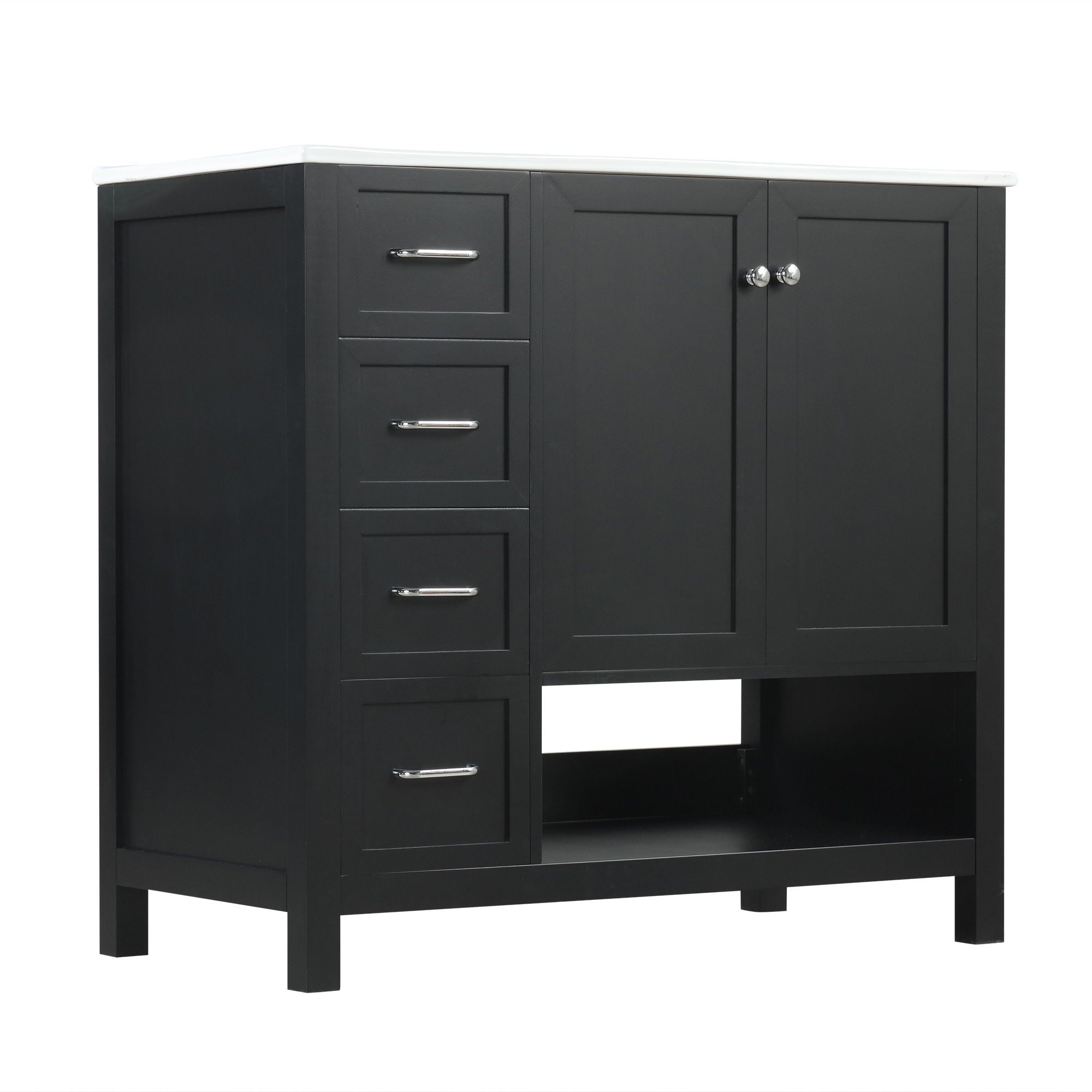 Bathroom Vanity With Sink Top, Bathroom Vanity Cabinet With 2 Doors And 2 Drawers, Open Shelf