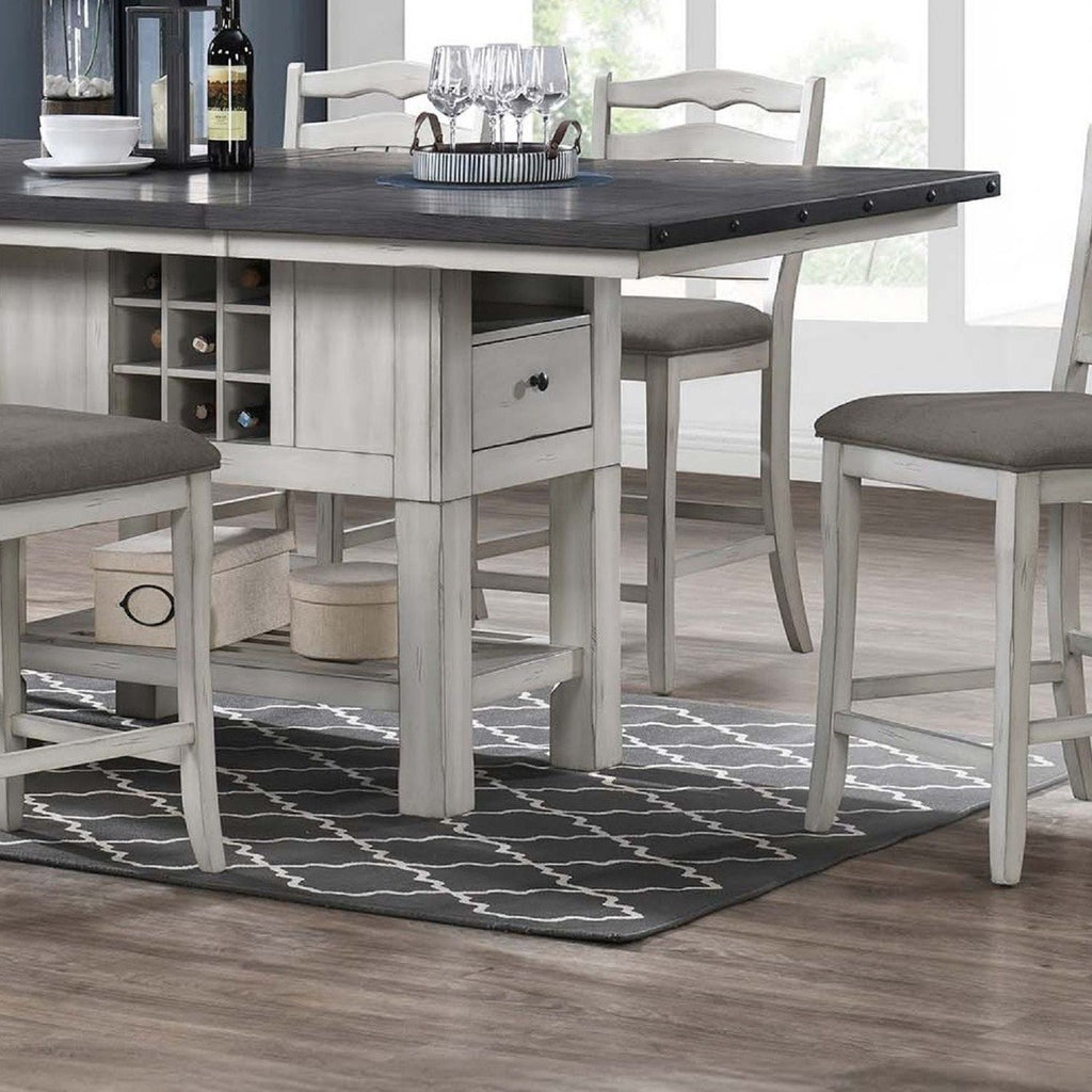 7 Piece Counter Height Dining Set With Storage Base And Ladder Back Chairs - Antique White / Gray
