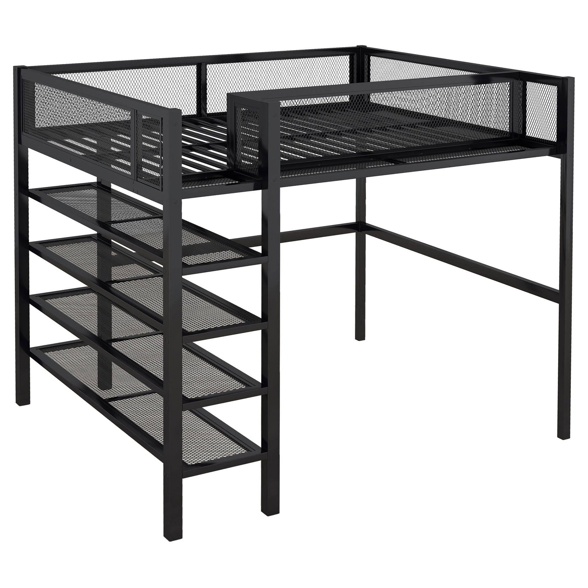 Loft Bed With 4 Tier Shelves And Storage