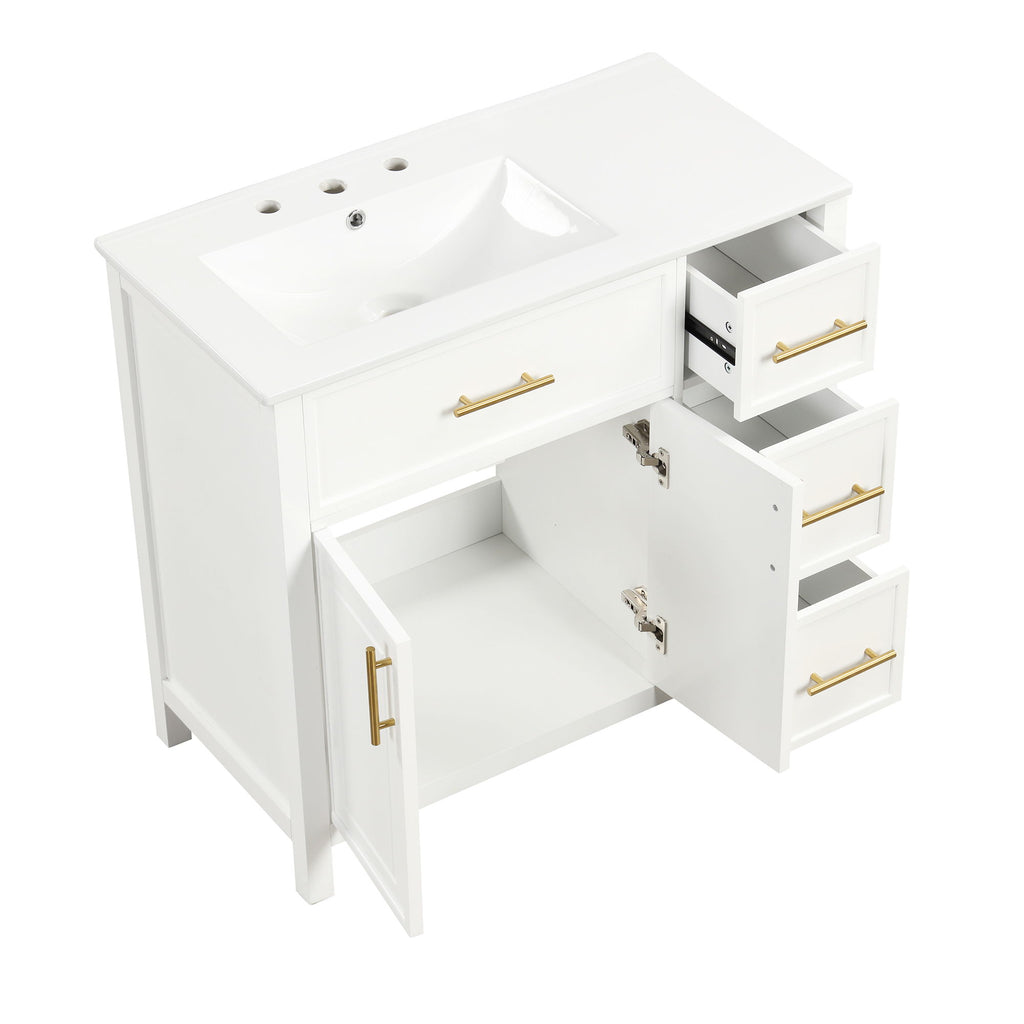 Modern Bathroom Vanity With Sink Top, 2 Doors And 3 Drawers
