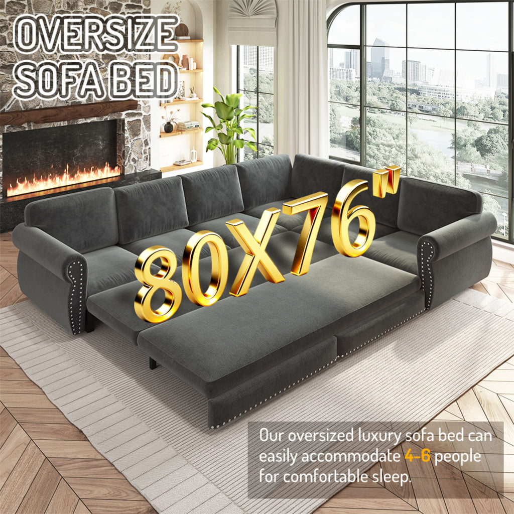 L-Shaped Sofa Couch With Pull-Out Bed