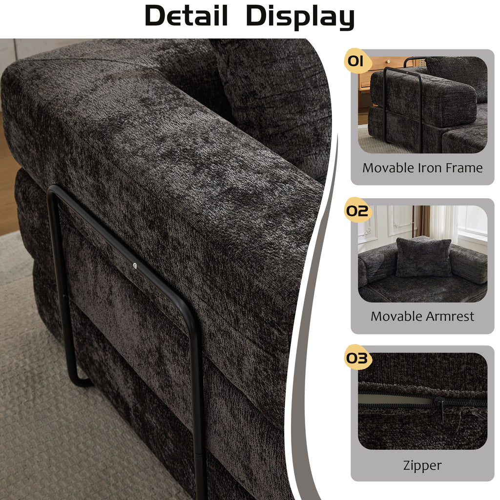 Convertible Floor Sofa Bed With Pillow Back Support Armrest