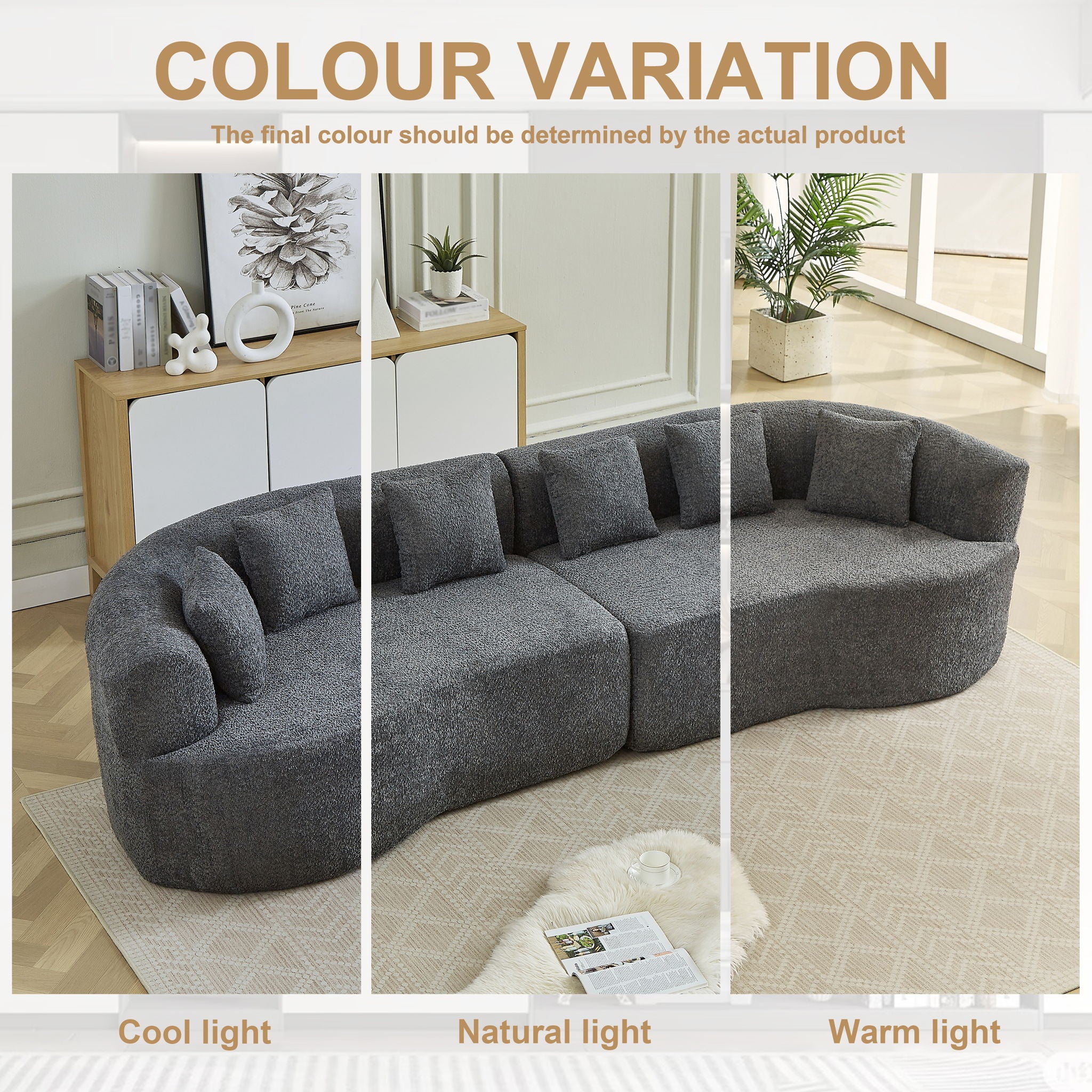 Curved Sectional Sofa With 6 Pillows