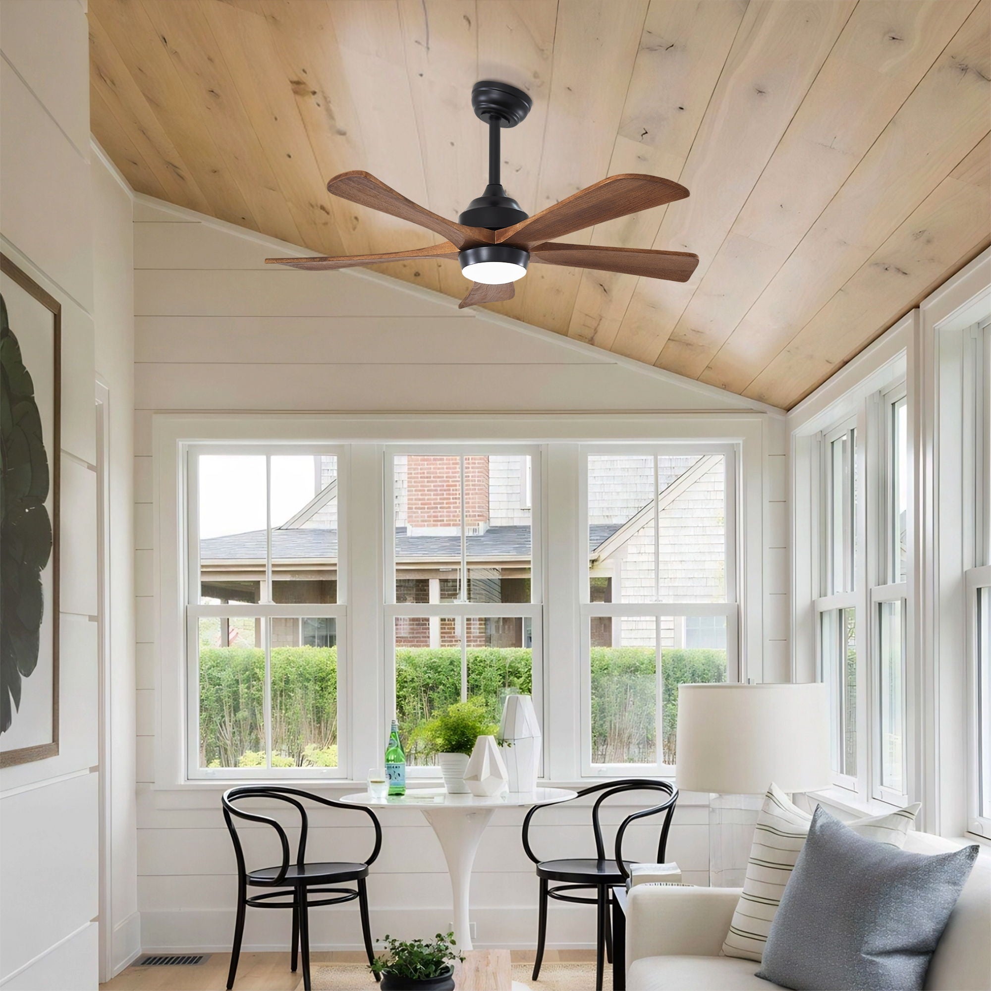 5 Blades Ceiling Fan With Lights Remote Control - Matte Black