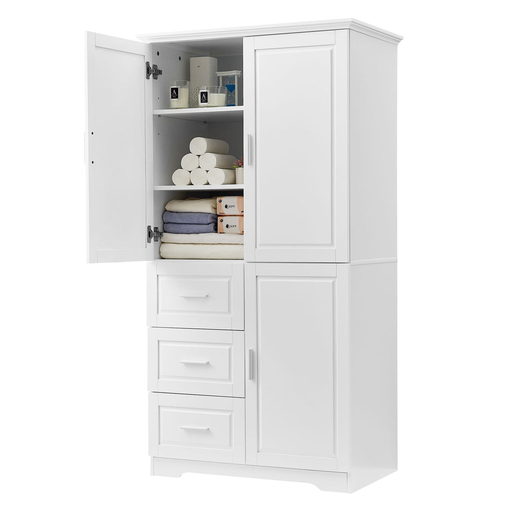 Tall Wide Storage Cabinet With Doors, 3 Drawers