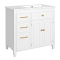 Modern Bathroom Vanity With Ceramic Sink, Freestanding, One Tip Out Drawer, 3 Side Drawers, Adjustable Shelf