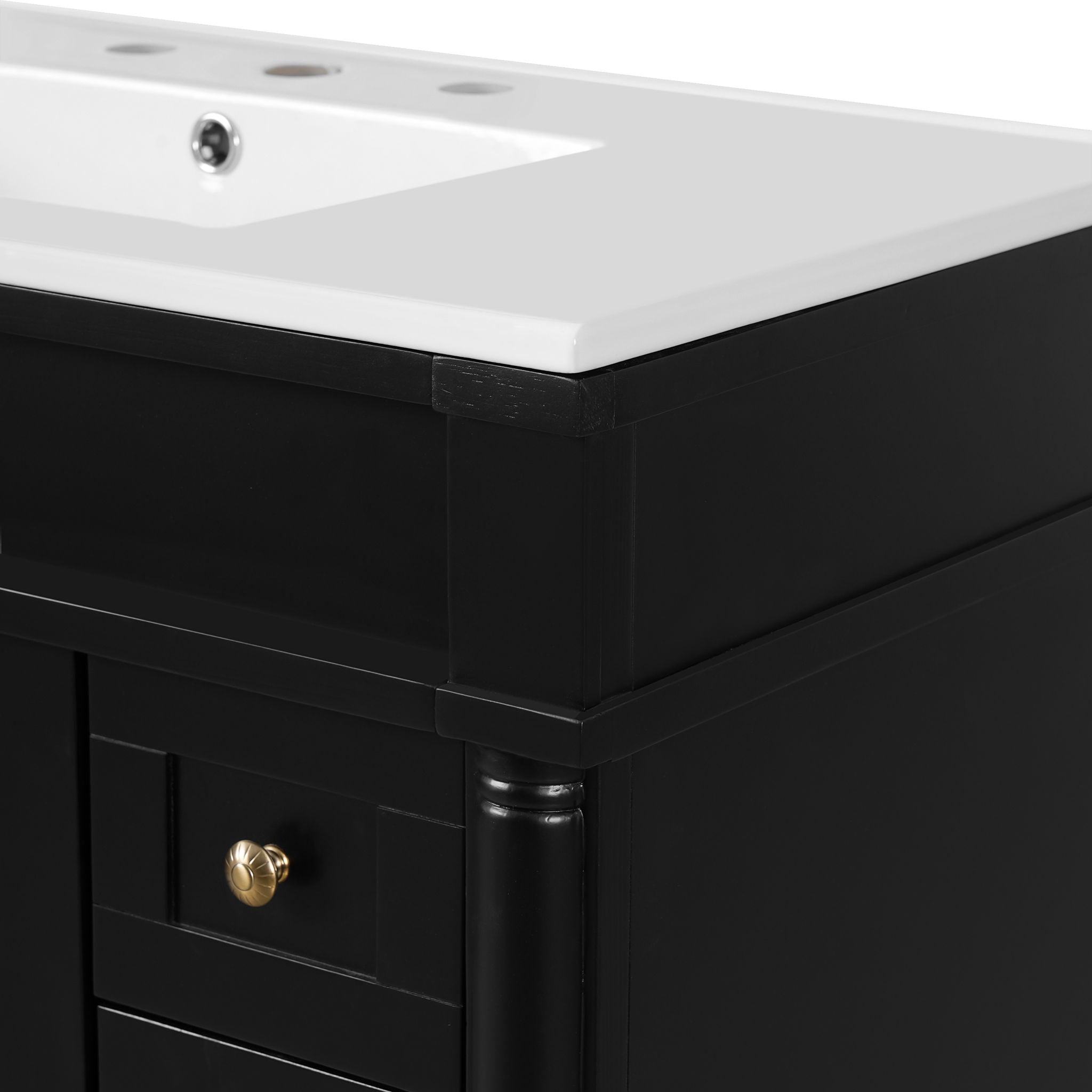 Bathroom Vanity With Ceramic Sink, 2 Doors 3 Drawers, Soft Close Design