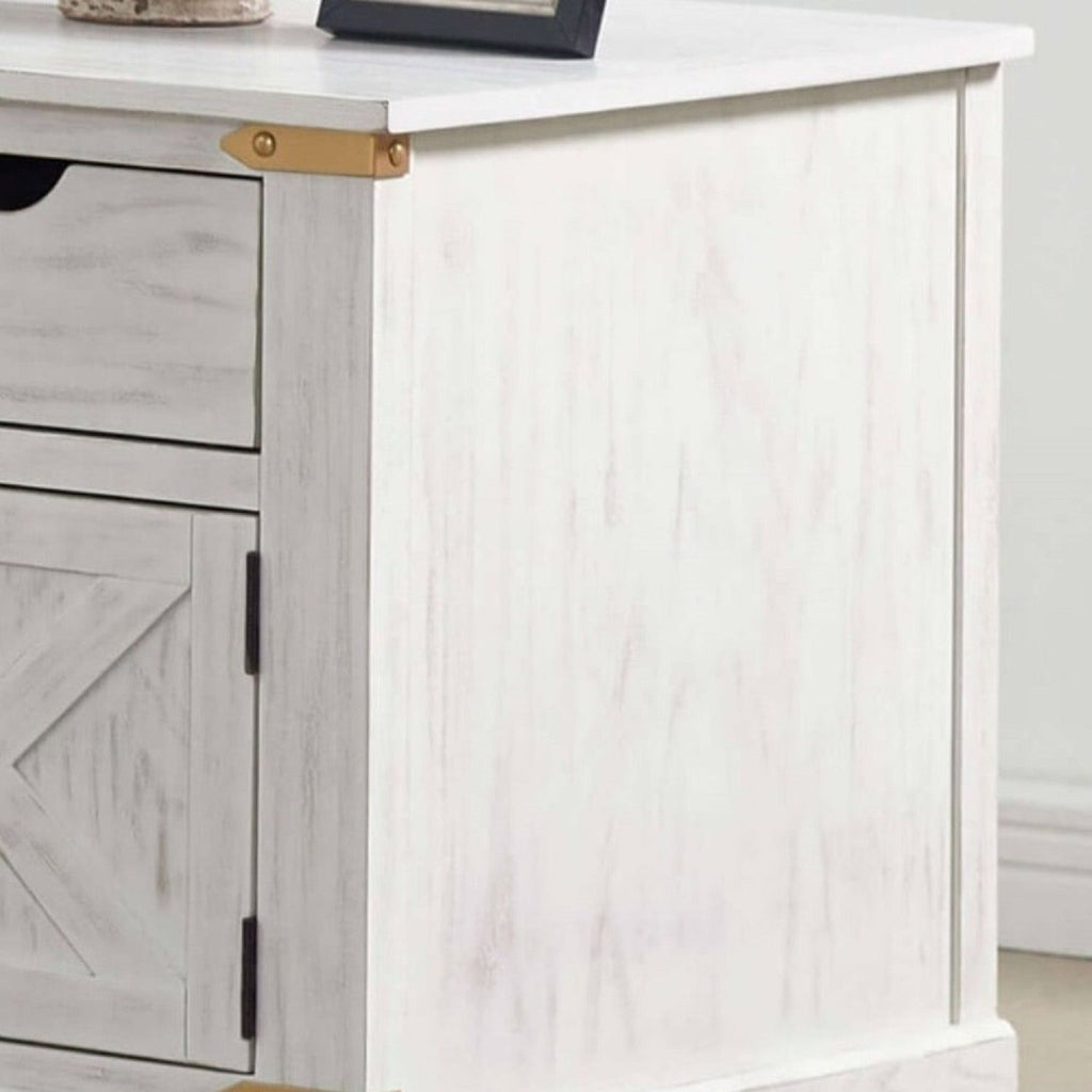 End Table With Storage Drawer And Shelves - Antique White / Gold