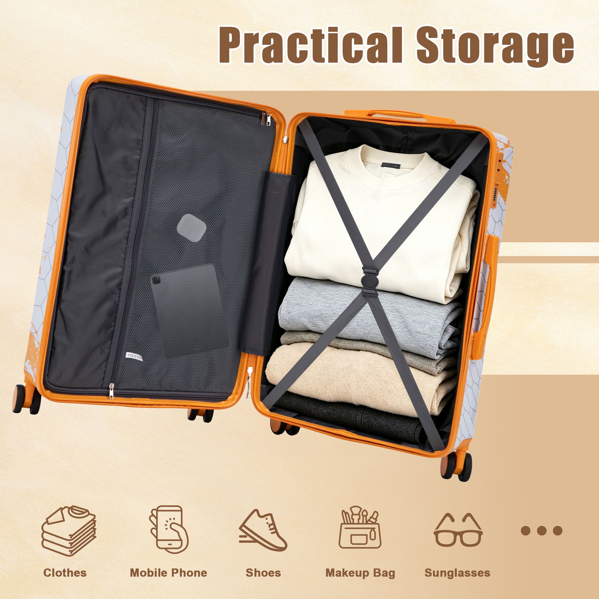 Luggage With Combination Lock, Lightweight Carry-On Suitcase