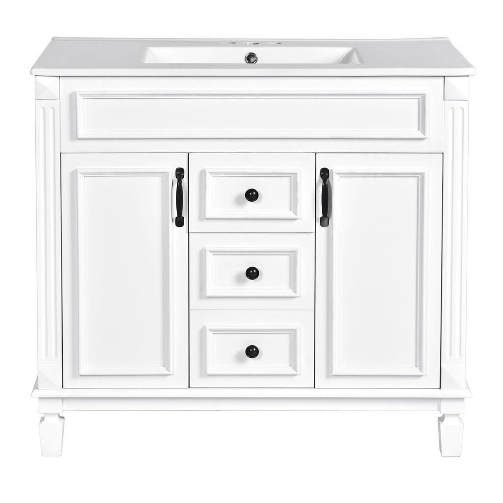 Bathroom Vanity With Top Sink, Mirror Cabinet, 2 Soft Closing Doors & 2 Drawers