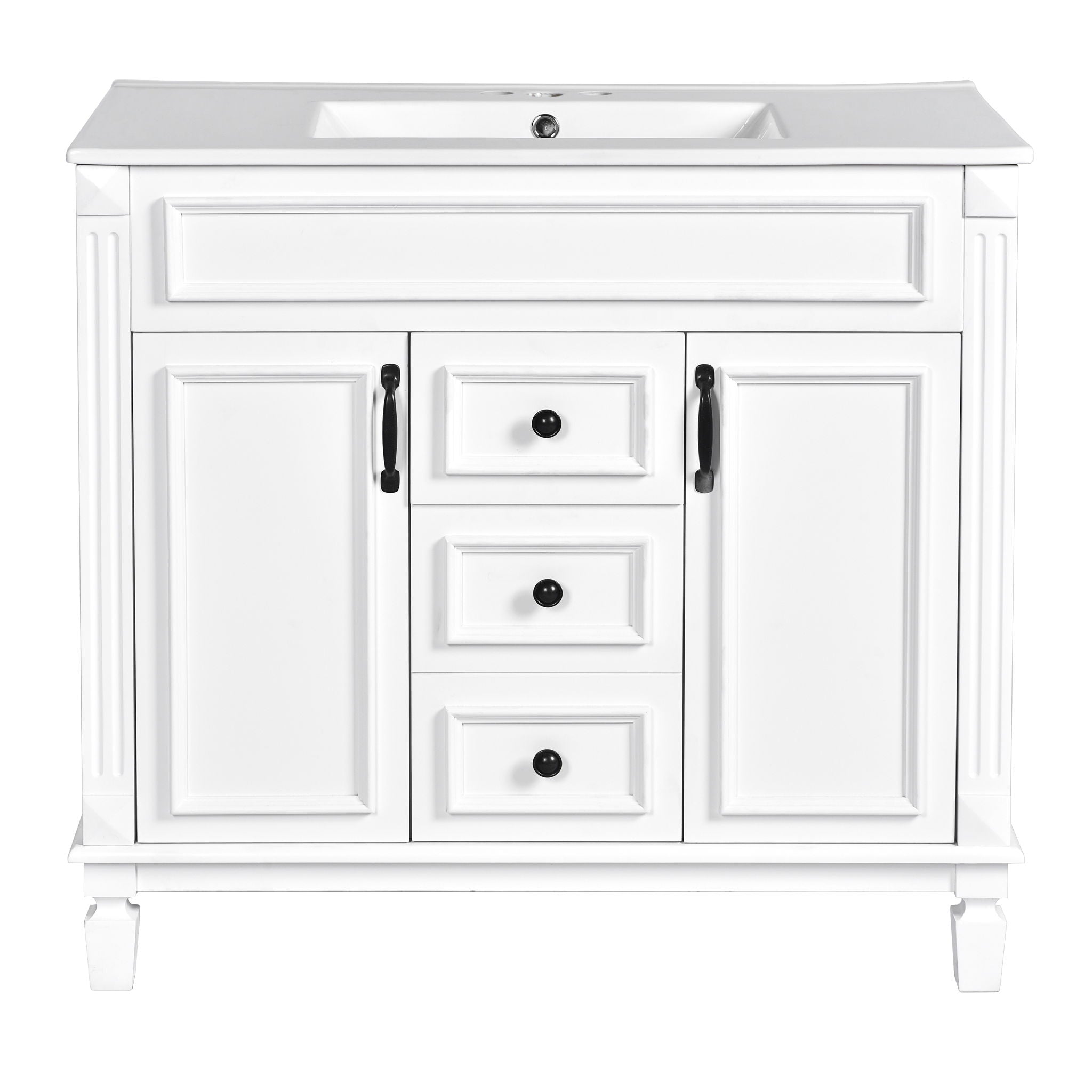 Bathroom Vanity With Top Sink, Mirror Cabinet, 2 Soft Closing Doors & 2 Drawers