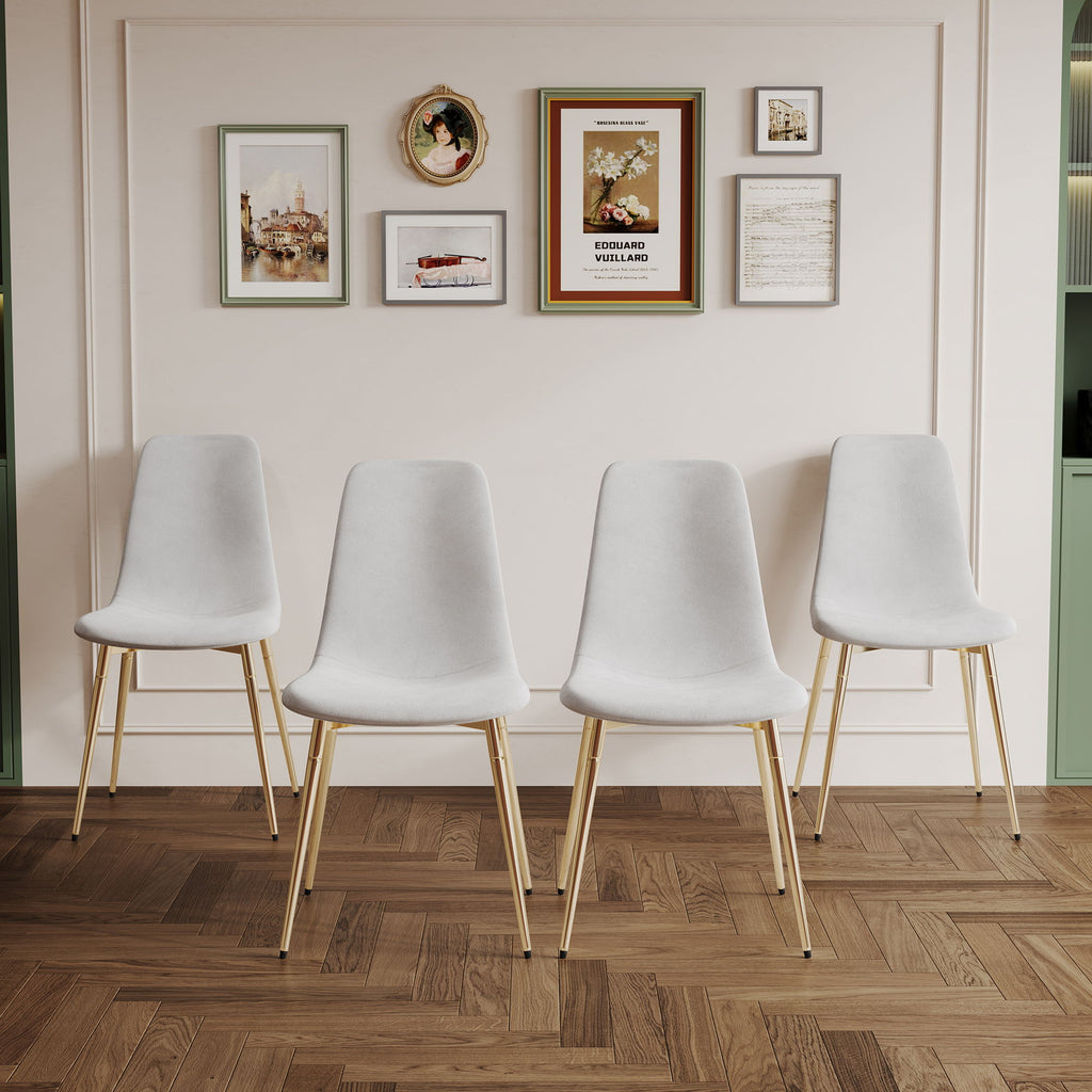 Fabric Dining Chairs, Upholstered Armless Accent Chairs, Classical Appearance And Metal Legs (Set of 4)