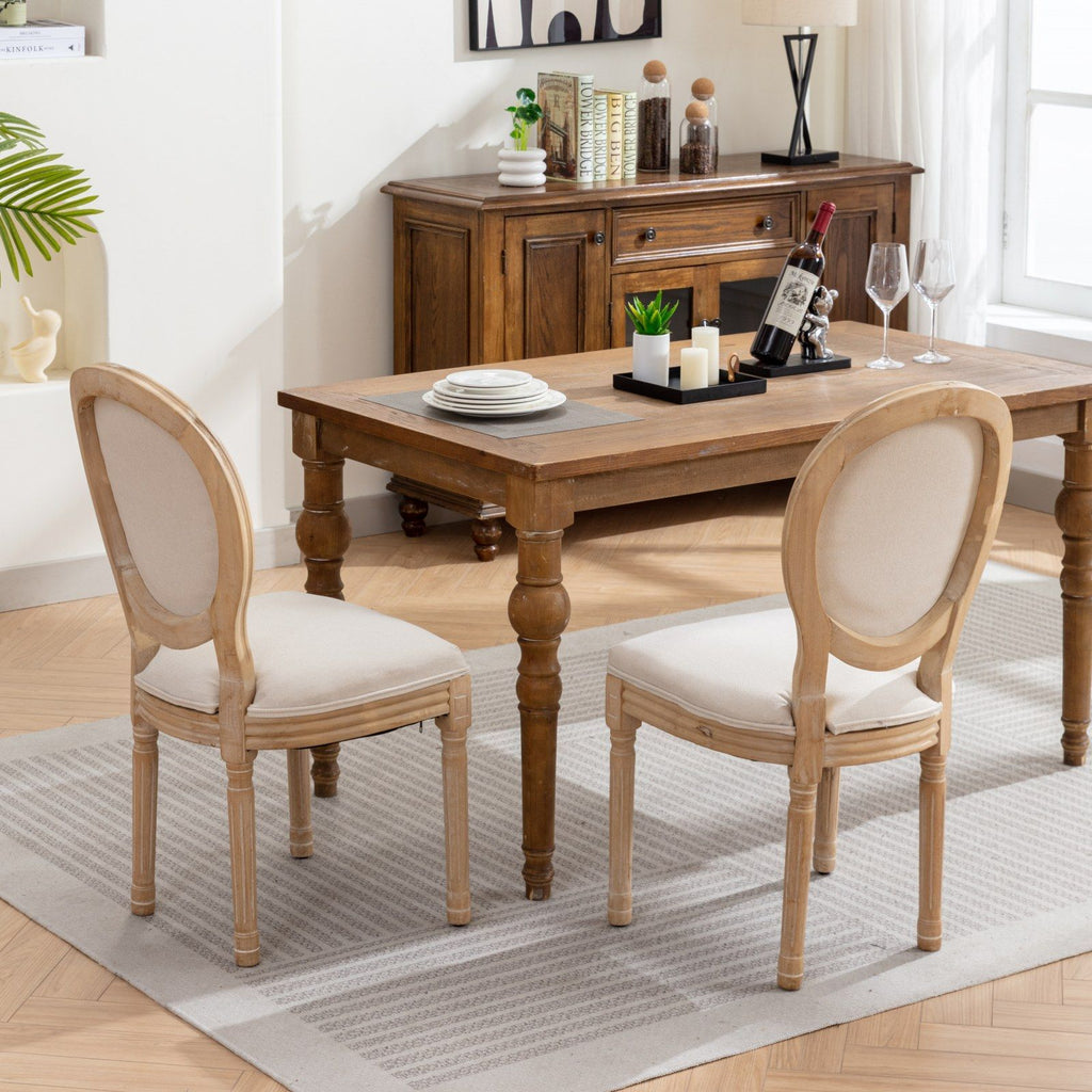 French Style Solid Wood Frame Antique Painting Fabric Back Dining Chair (Set of 2)