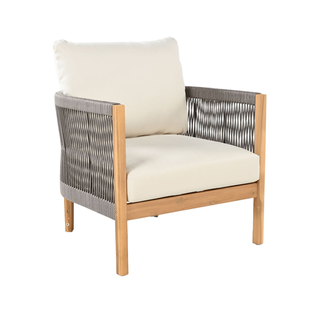 Patio Acacia Wood Club Chair, Woven Rope Outdoor Patio Arm Chair, Deep Seating For Porch - Teak / Beige