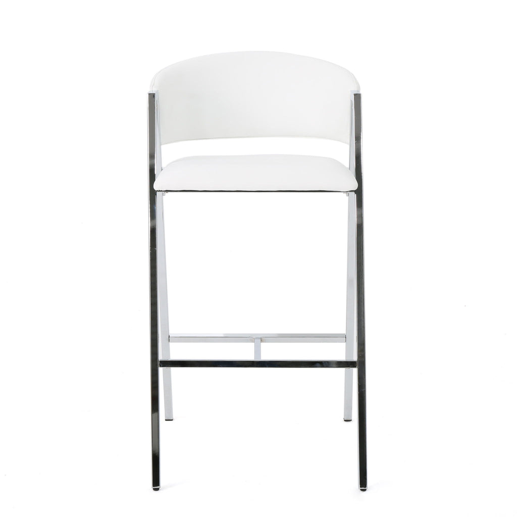 Modern Bar Stools With Low Back And Arms And Durable Metal Frame (Set of 2) - Ivory