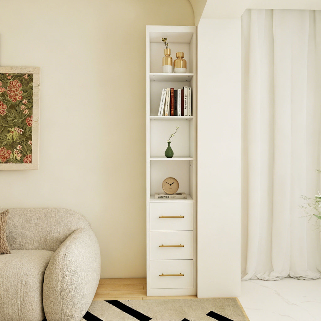 Rectangular Side Storage Cabinet With 3 Drawers For Bedroom - White