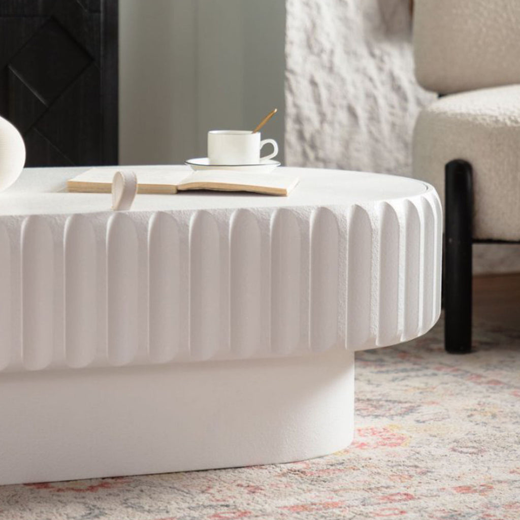 Fluted Storage Table With Lift Off Lid - Cream White
