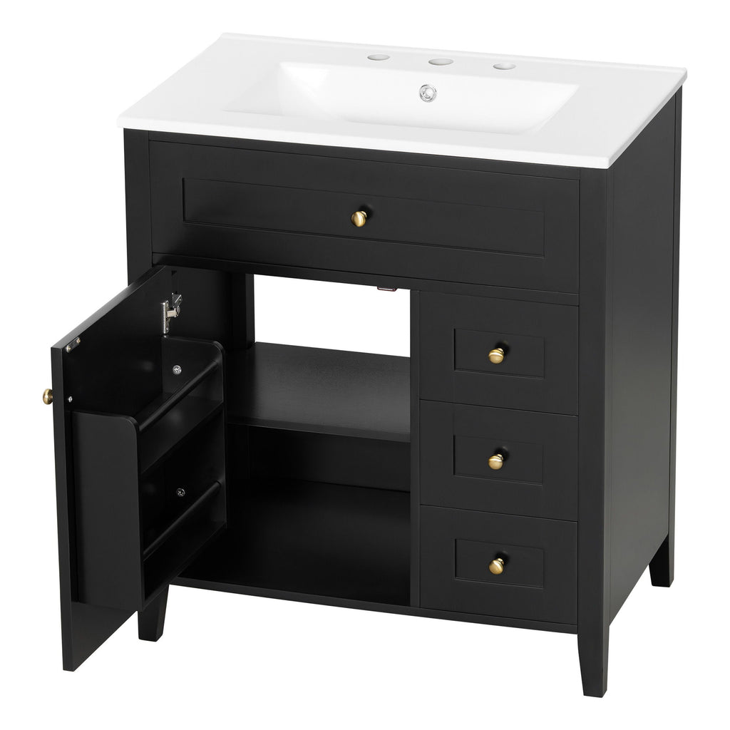 Bathroom Vanity With Sink, 3 Drawers And Adjustable Shelf