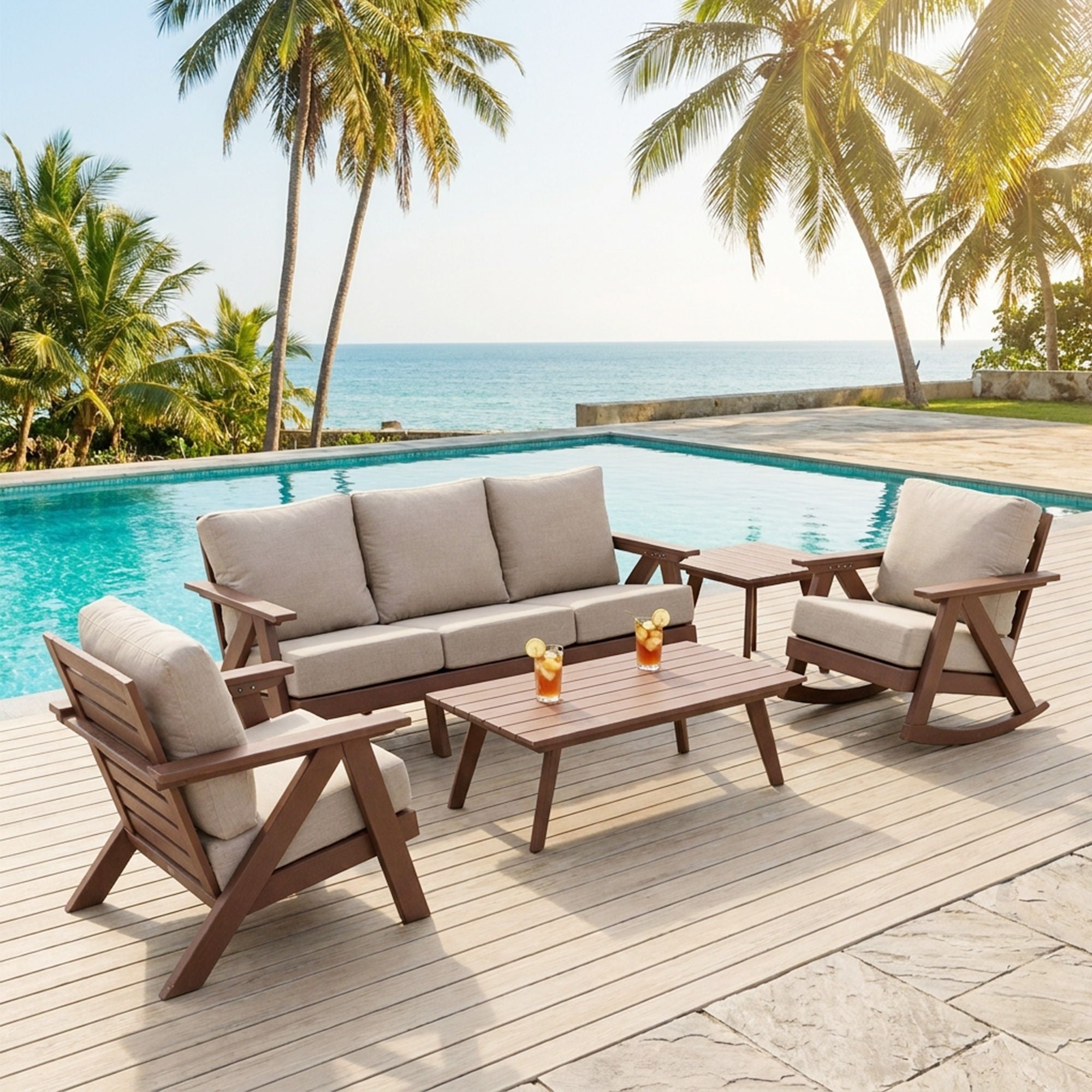 Outdoor Coffee Table, Wide Tabletop For Patio - Brown