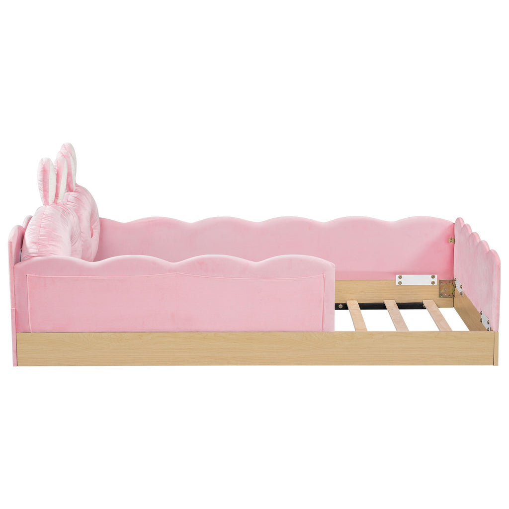 Platform Bed With Animal Pillows And Storage Bags