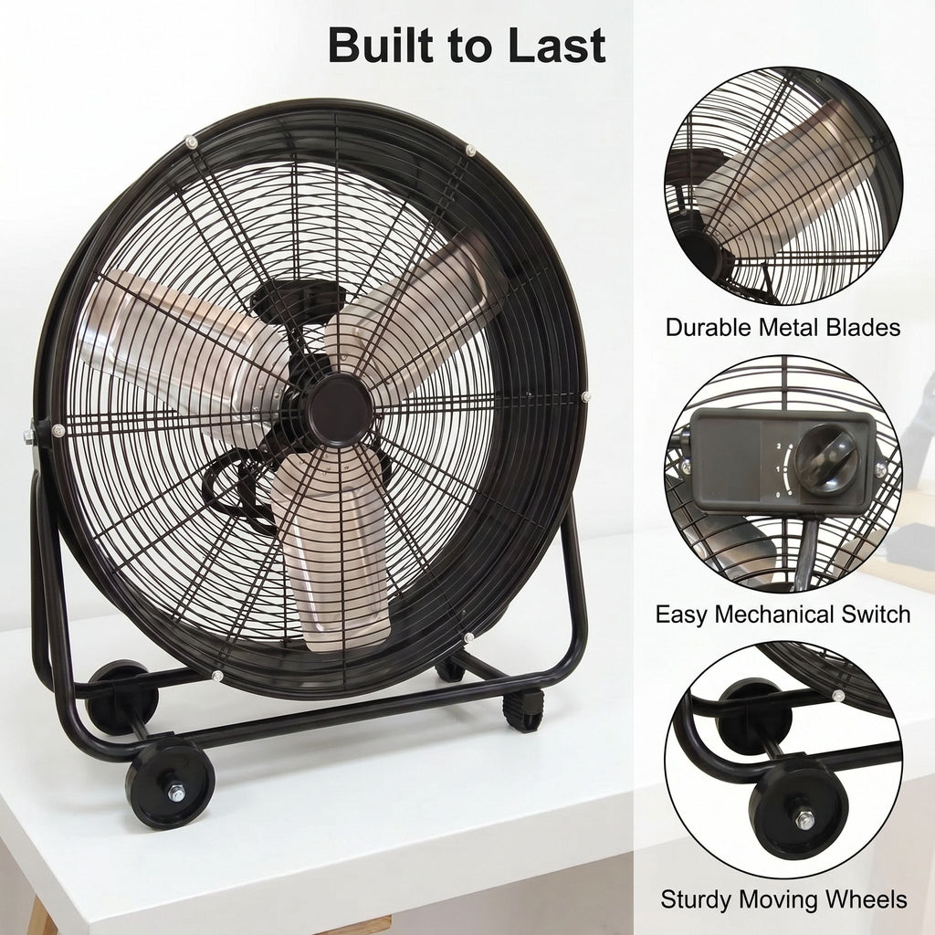 Drum Fan With Pure Copper Wiring Motor And Blades - Black