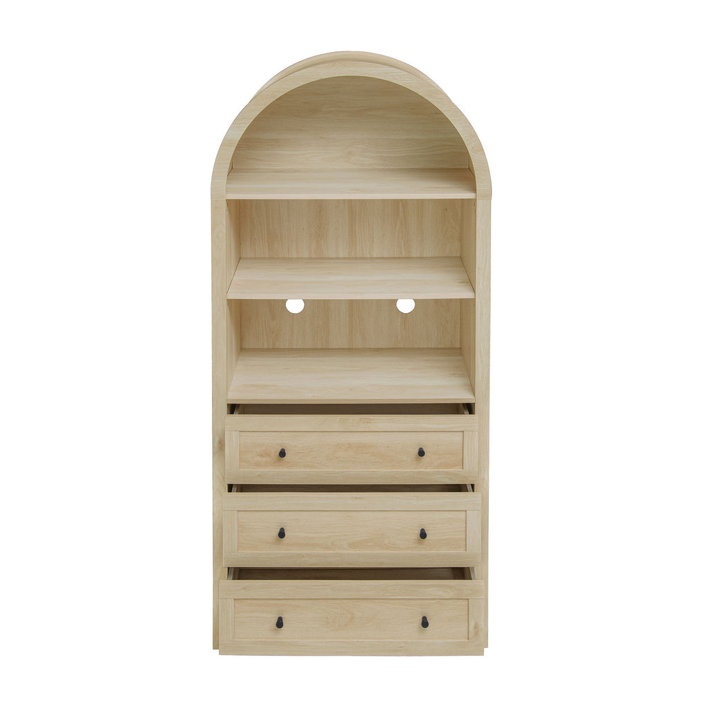 Arched Kitchen Pantry, Modern Farmhouse Wood Kitchen Storage Cabinets, Arched Storage Display Cabinet With Adjustable Shelves, Versatile Cupboard For Kitchen, Dining Room, Living Room - Natural