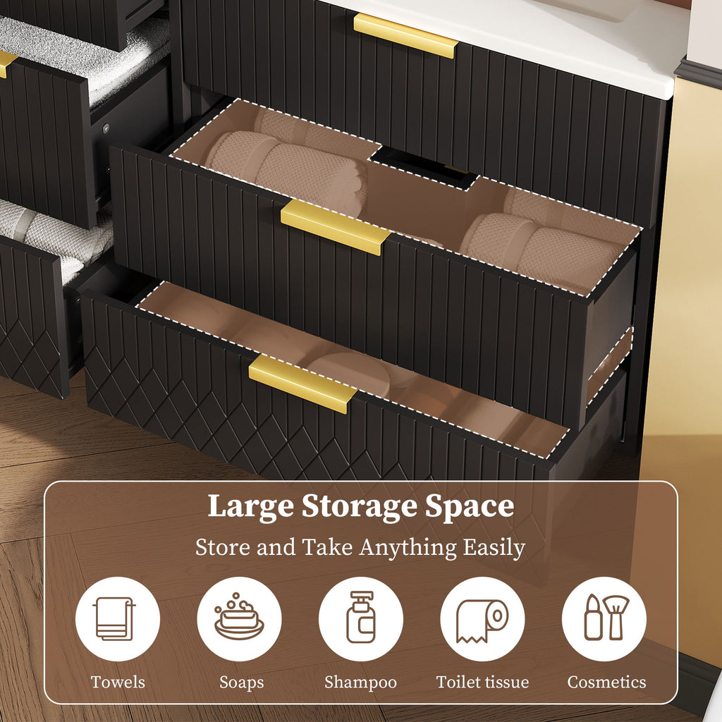 Wall Mounted Floating Cabinet With Double Drawer, Rectangular Sink