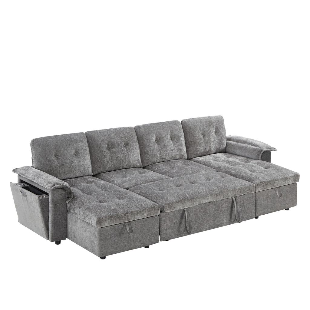 Modern U-Shaped Sleeper Sectional Sofa Bed With USB Ports, Cup Holder, And Hidden Storage