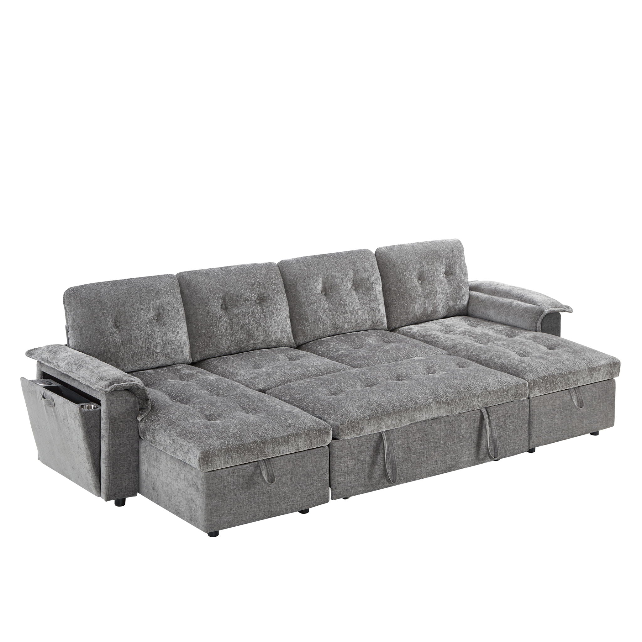 Modern U-Shaped Sleeper Sectional Sofa Bed With USB Ports, Cup Holder, And Hidden Storage