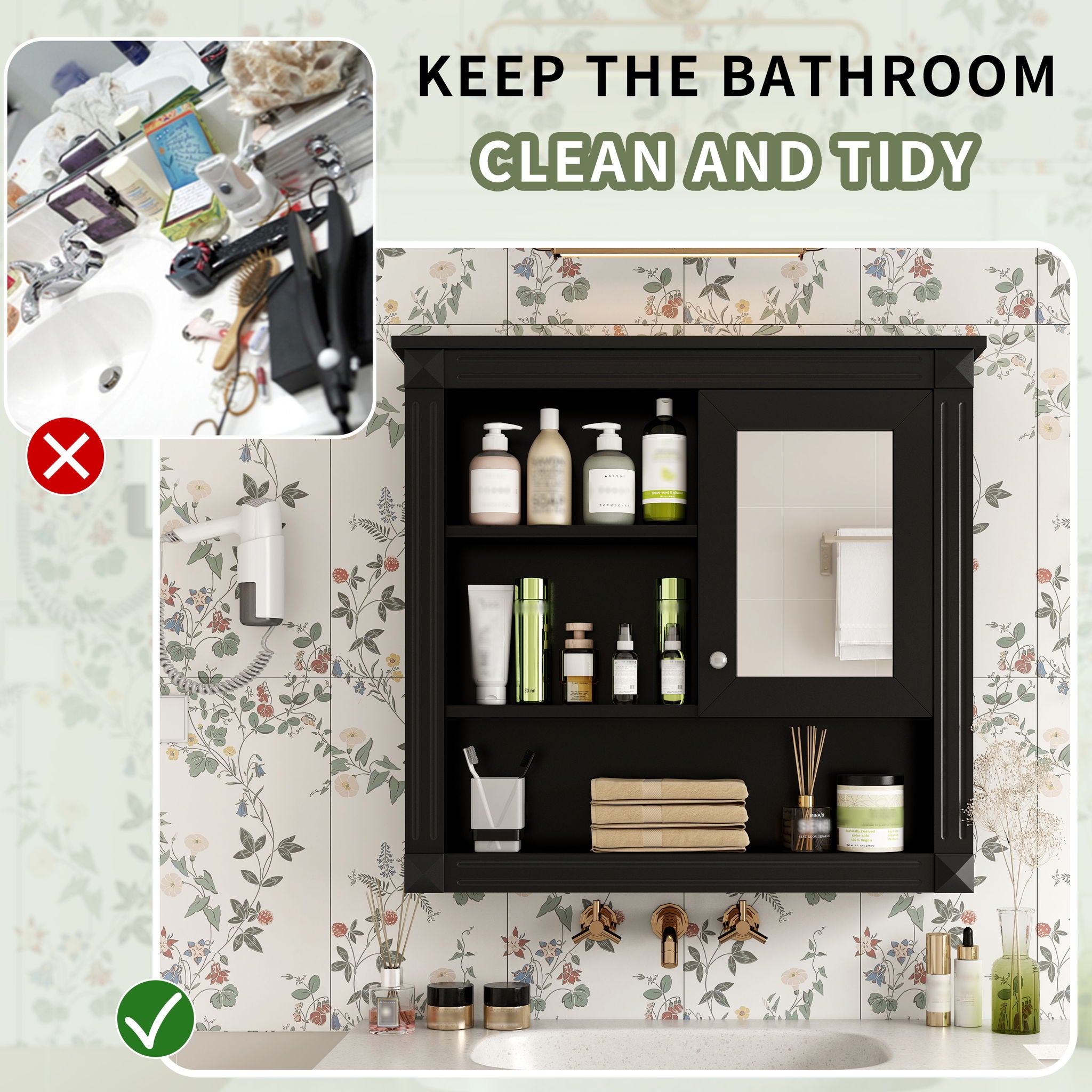 Wall-Mounted Bathroom Cabinet With Mirror And Adjustable Shelves