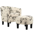 Accent Chair With Matching Ottoman Upholstered Round Backrest, Seating Set - Off White / White