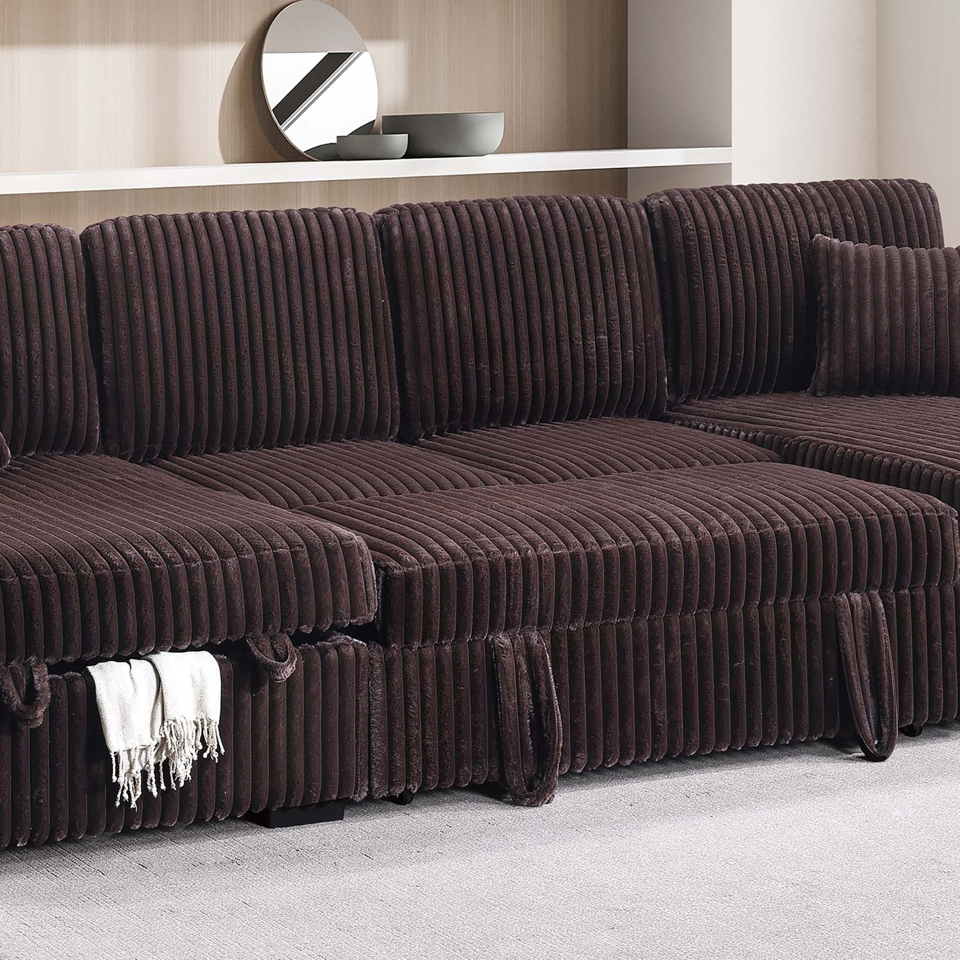 Convertible Sectional Upholstered Sleeper Sofa With Storage Chaise