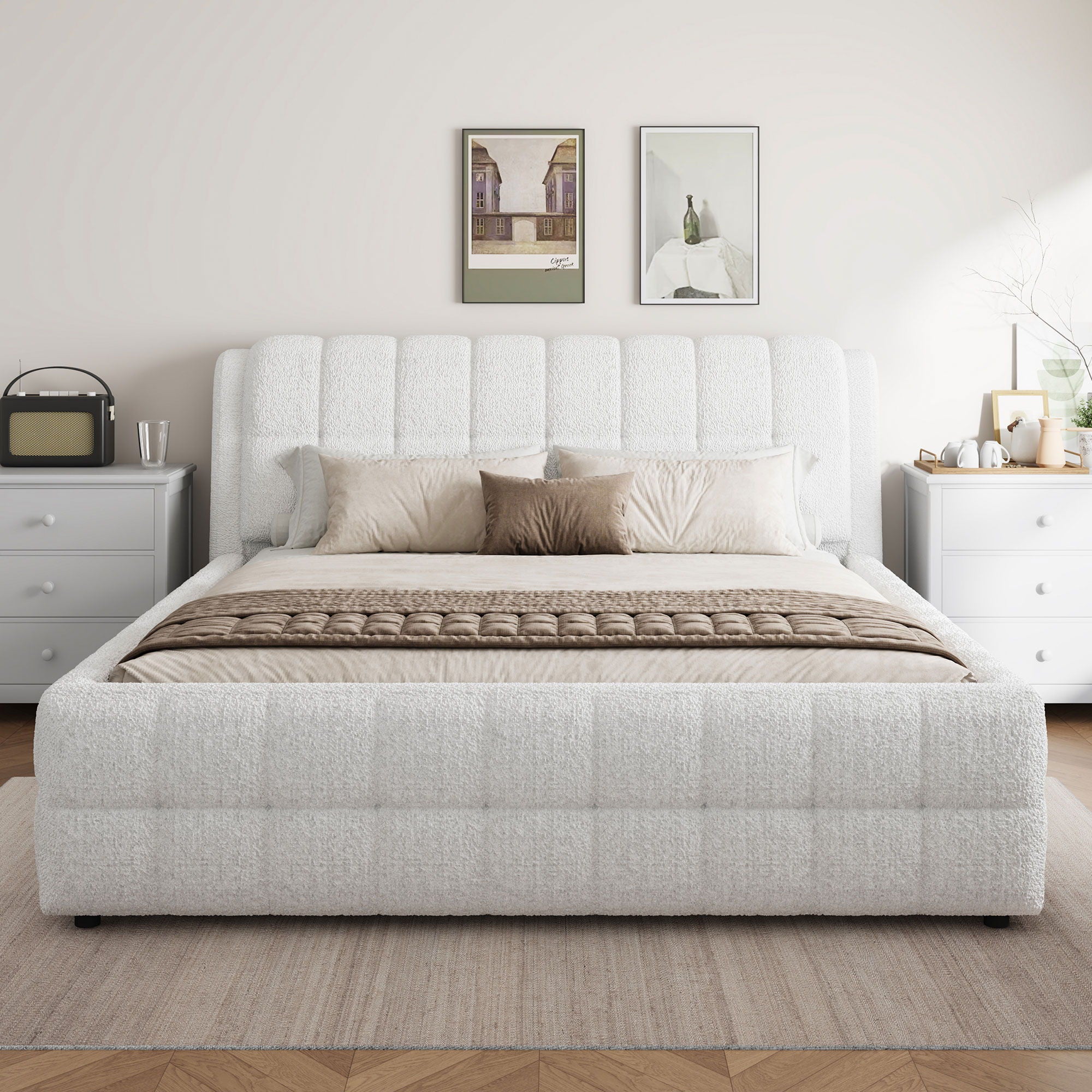 Upholstered Platform Bed With Stitching Details