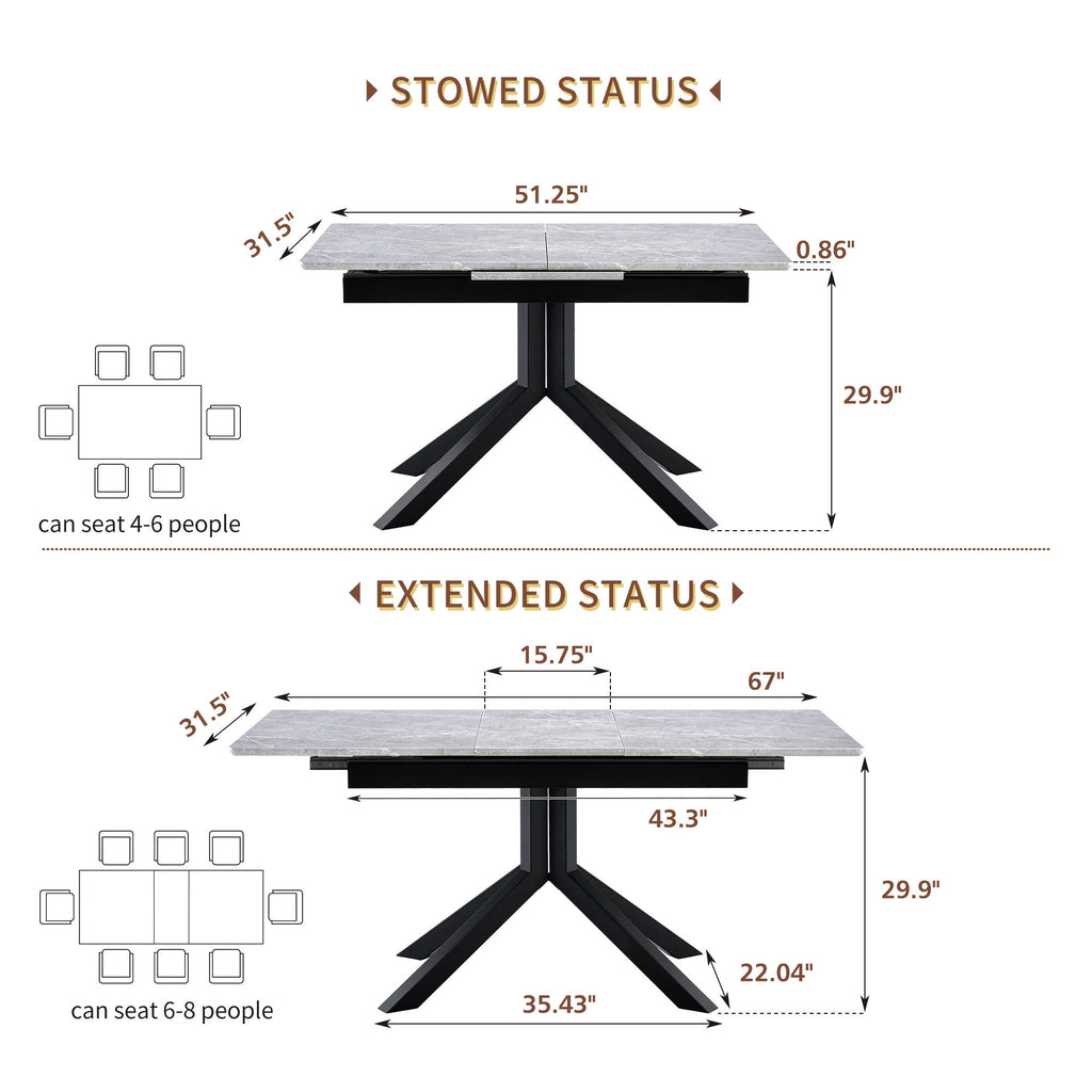 Rectangular Dining Table With Geometric Legs For Dining Room - Light Gray