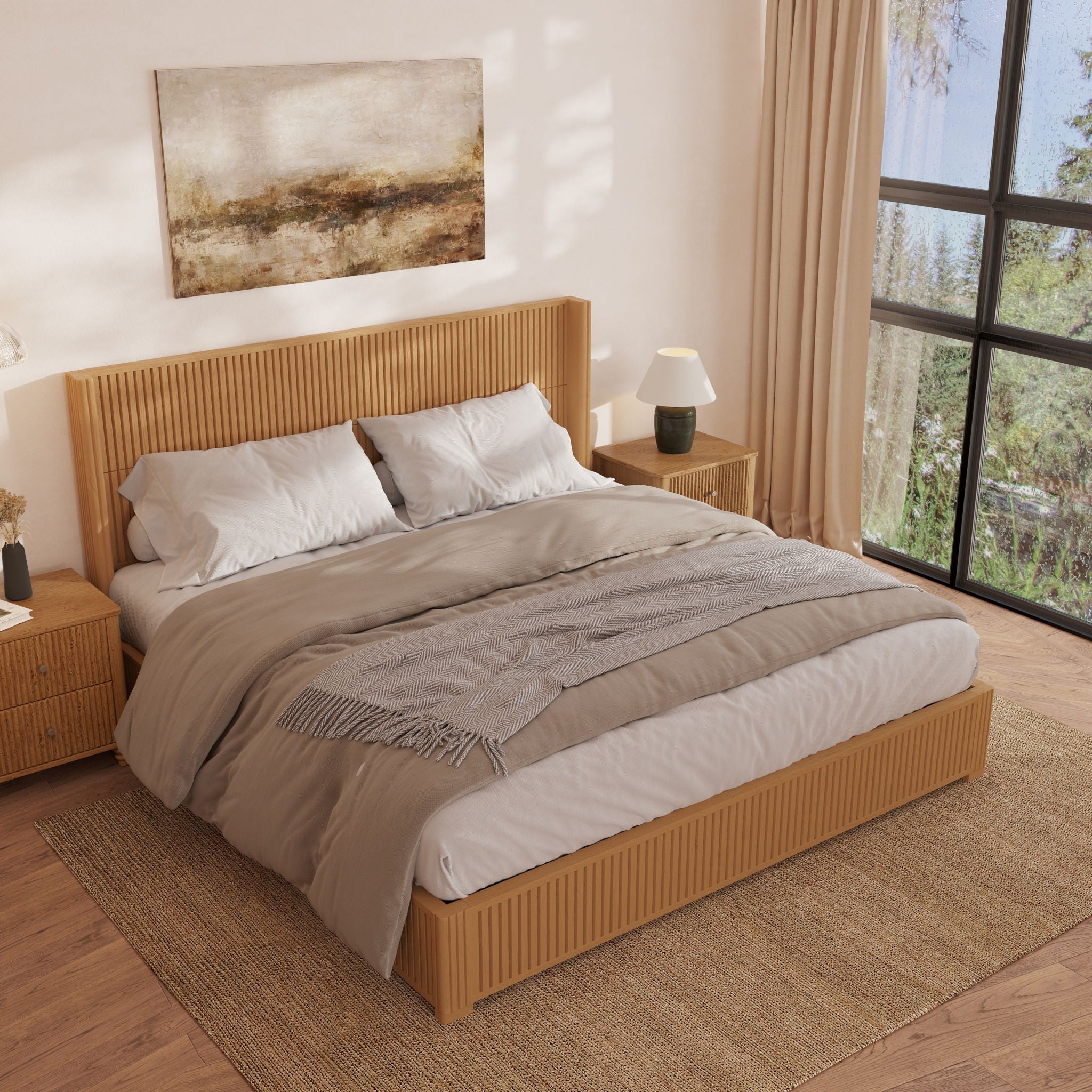 Platform Bed Frame With Headboard, Floor Standing Design