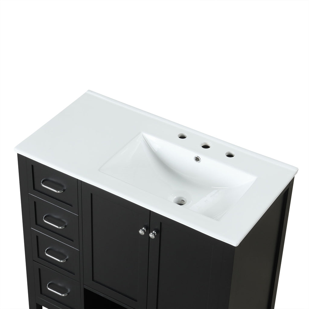 Bathroom Vanity With Sink Top, Bathroom Vanity Cabinet With 2 Doors And 2 Drawers, Open Shelf