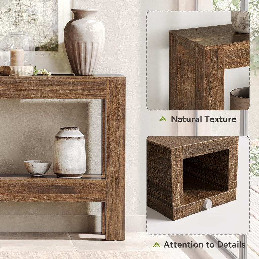 2 Tier Narrow Console Table With Storage For Entryway - Brown