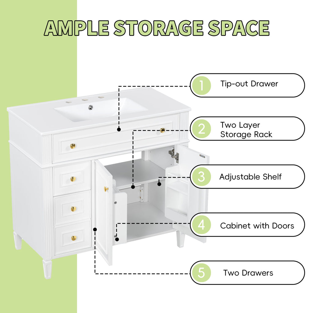 Bathroom Vanity With Sink, 3 Drawers & 2 Soft-Close Doors