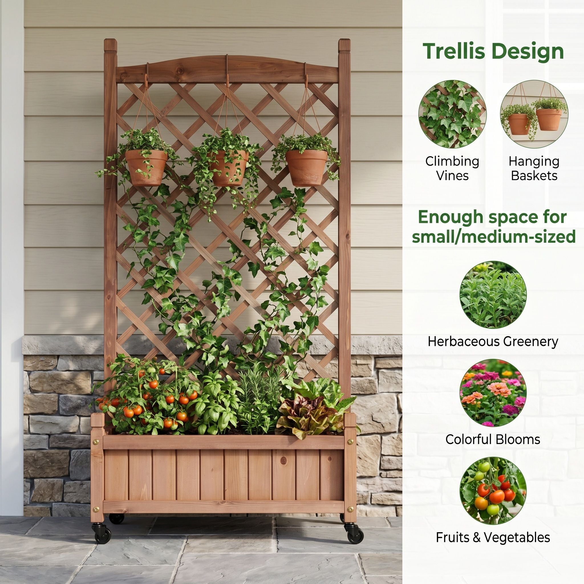 Raised Garden Bed With Trellis 2 Pack, Outdoor Planter Box & Plant Stand With Climbing Racks - Brown