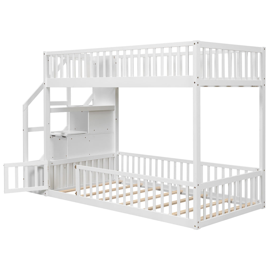 Floor Bunk Bed With Ladder And Storage