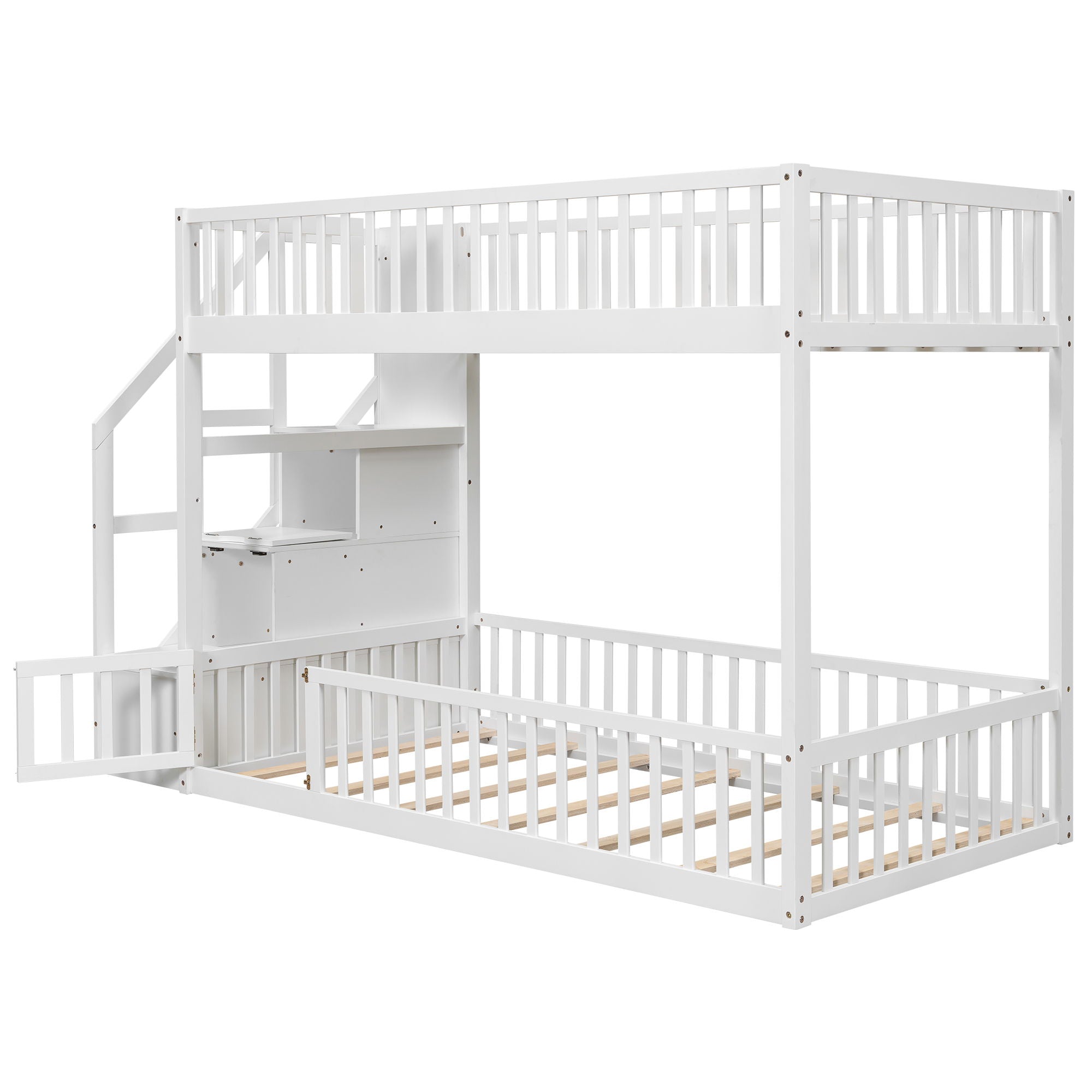 Floor Bunk Bed With Ladder And Storage