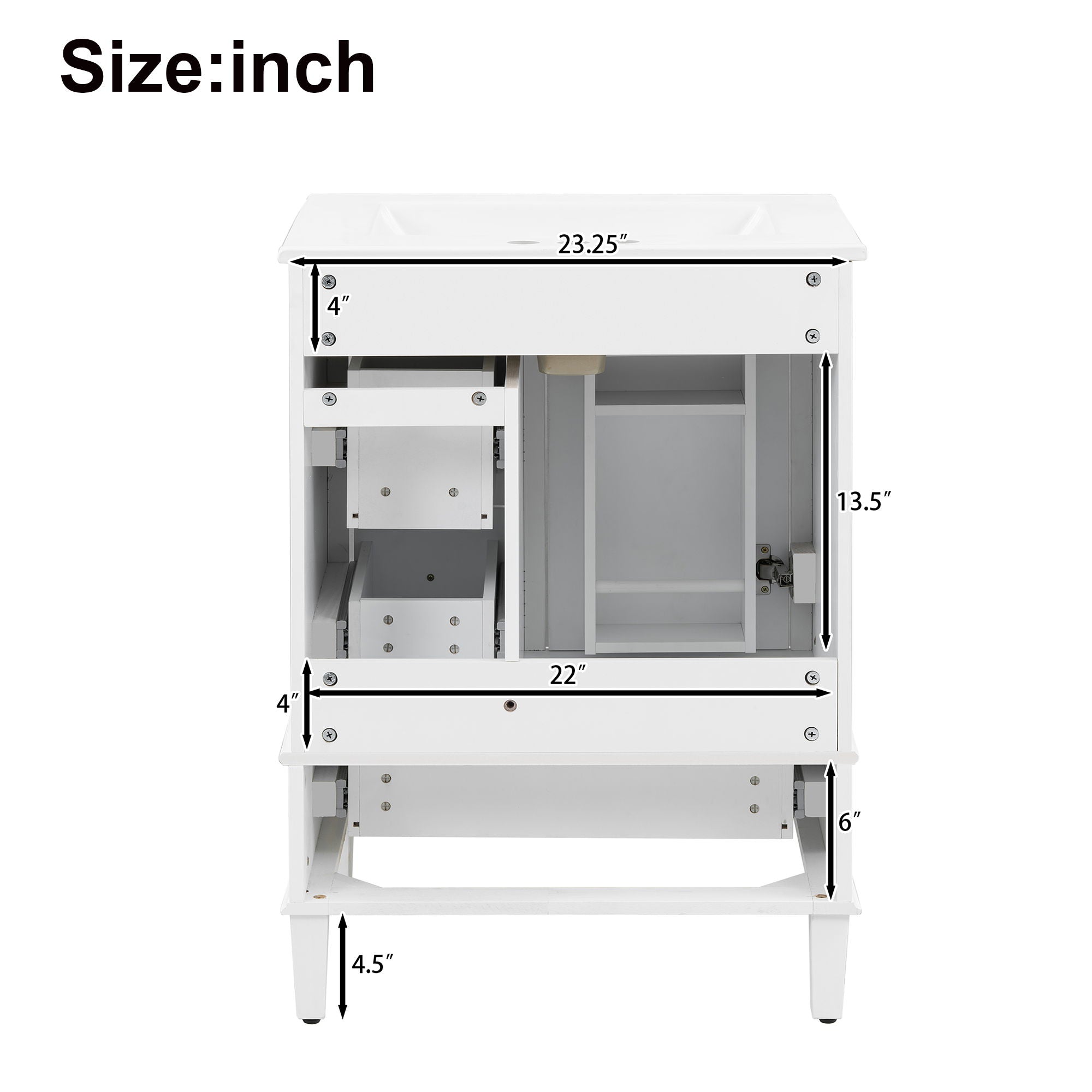 Bathroom Vanity With Integrated Basin, Soft Close Drawers, Door Mounted Double Layer Shelf