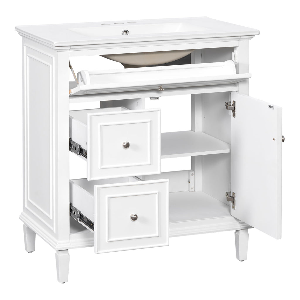 Modern Bathroom Vanity With Sink, Adjustable Shelf, Flip Drawer & 2 Drawers