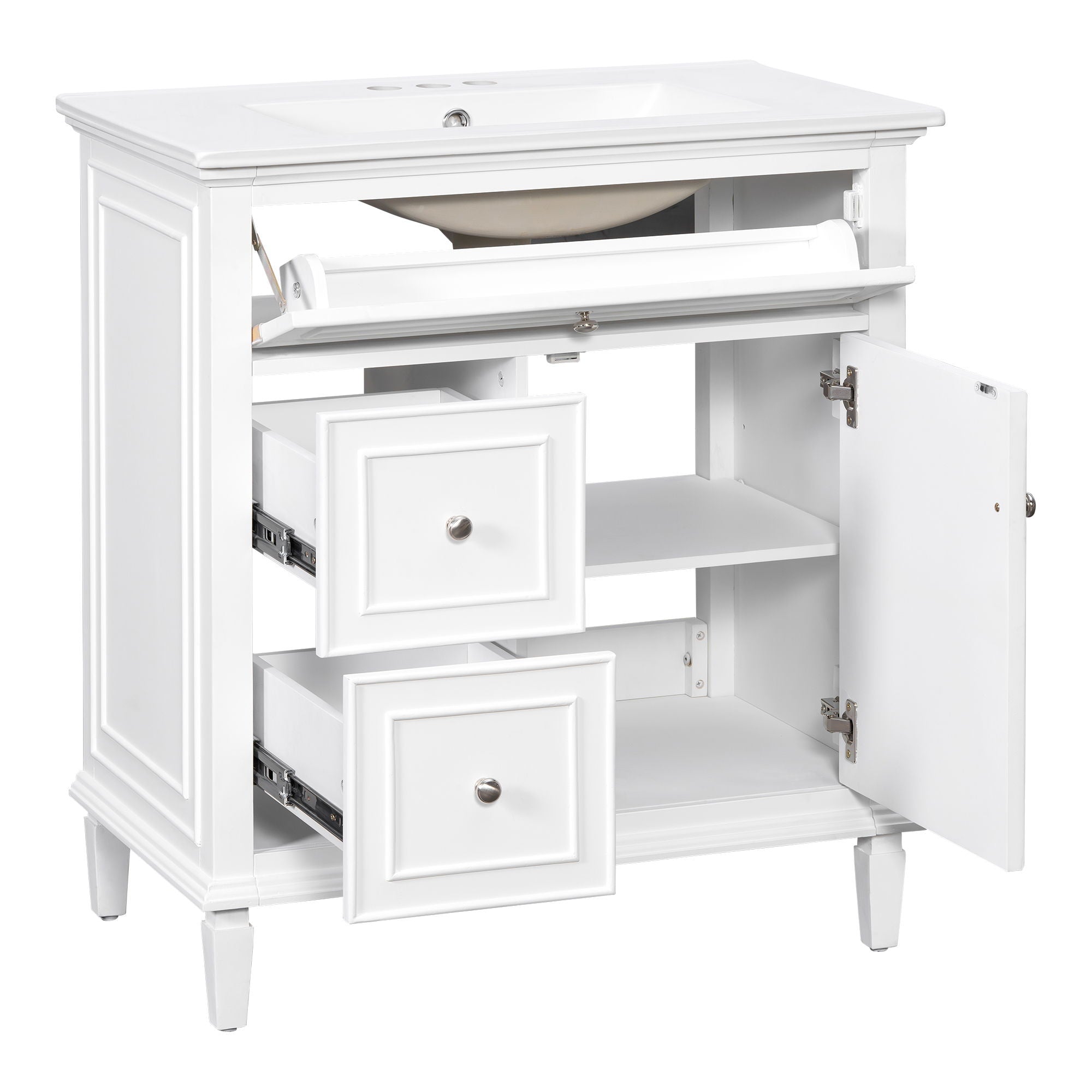 Modern Bathroom Vanity With Sink, Adjustable Shelf, Flip Drawer & 2 Drawers
