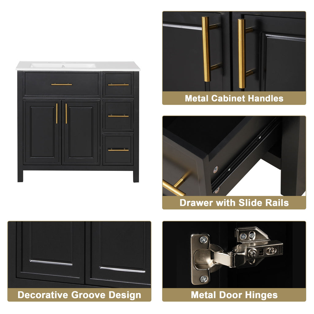 Modern Bathroom Vanity With Sink Top, 2 Doors And 3 Drawers