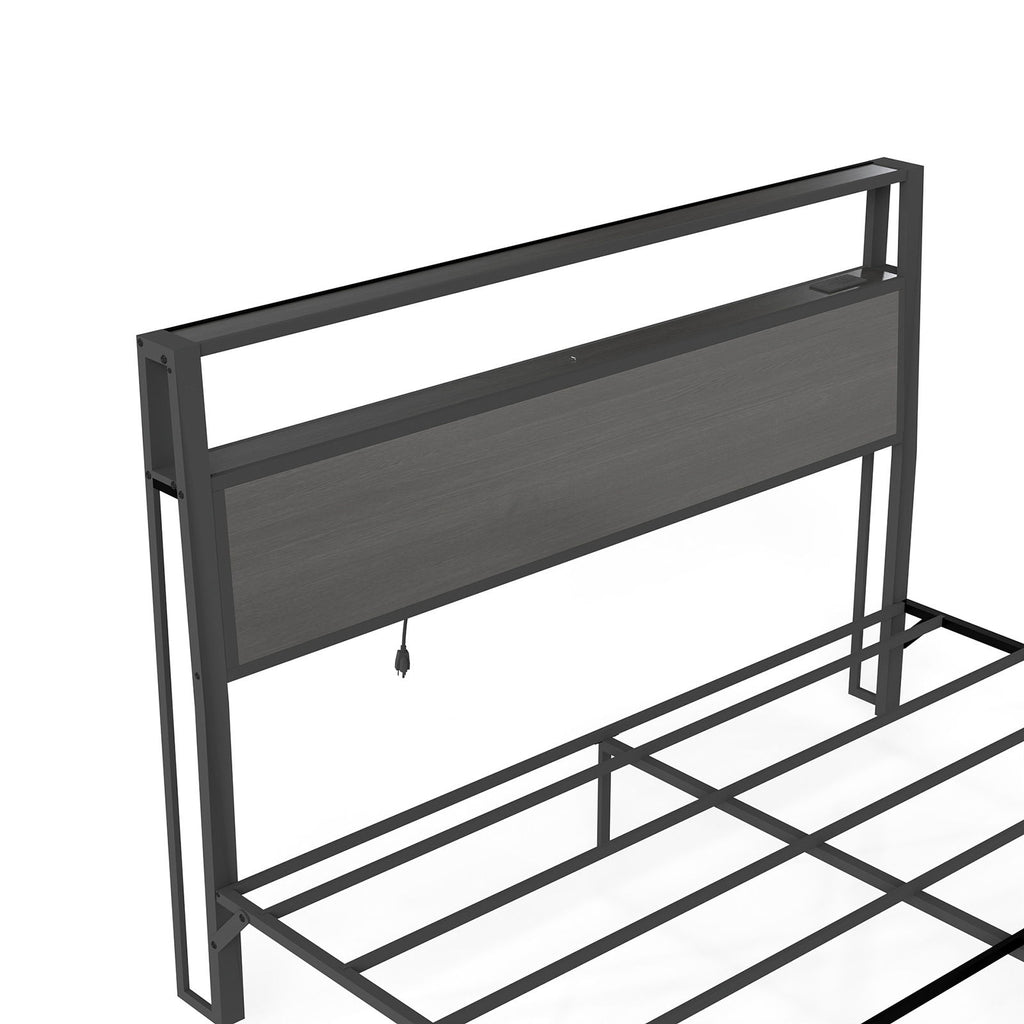 Bed Frame With Headboard, LED Lights & Charging Station