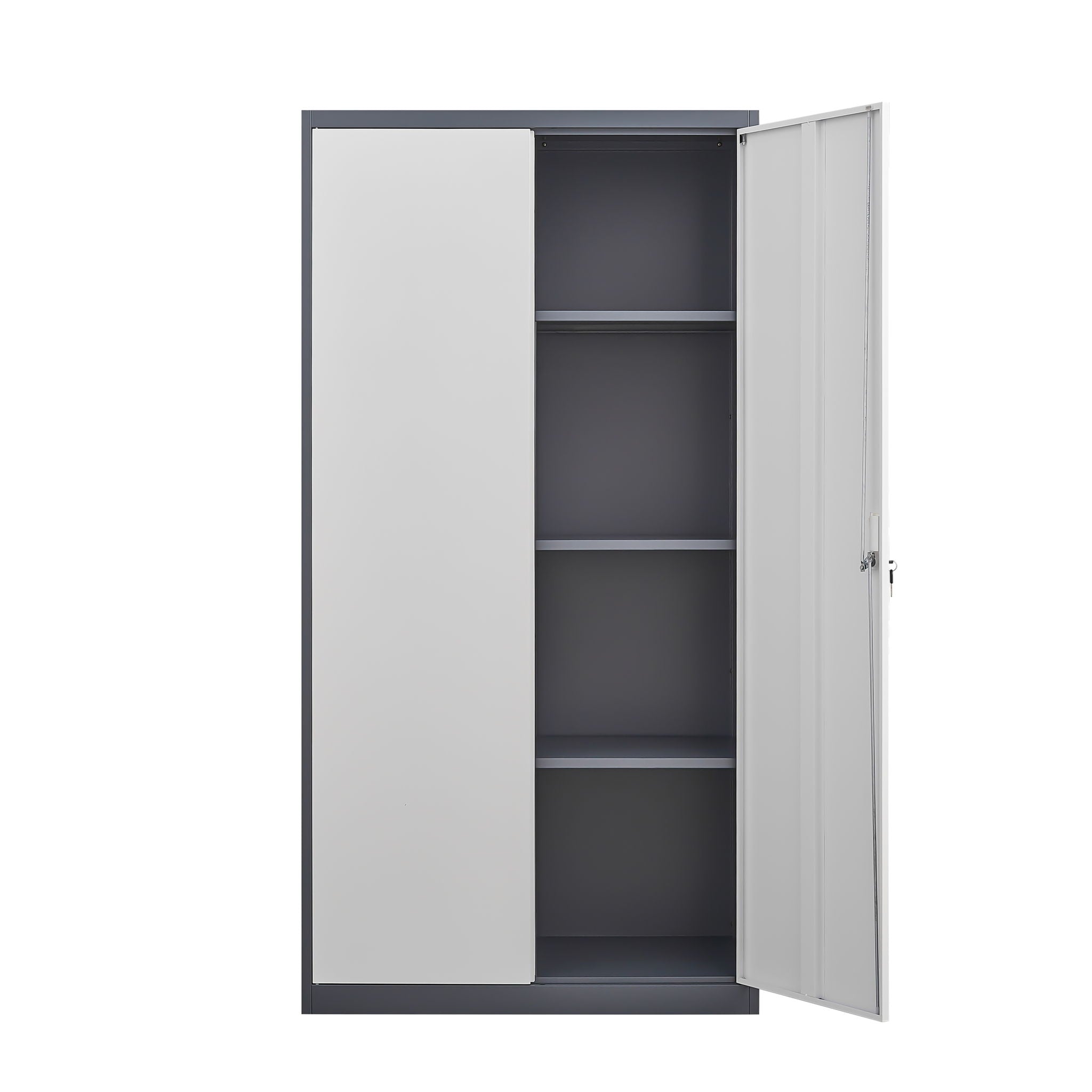 Wardrobe With Hanging Rod And Compartments, Lockable Closet With Locks & Keys For Bedroom - Gray