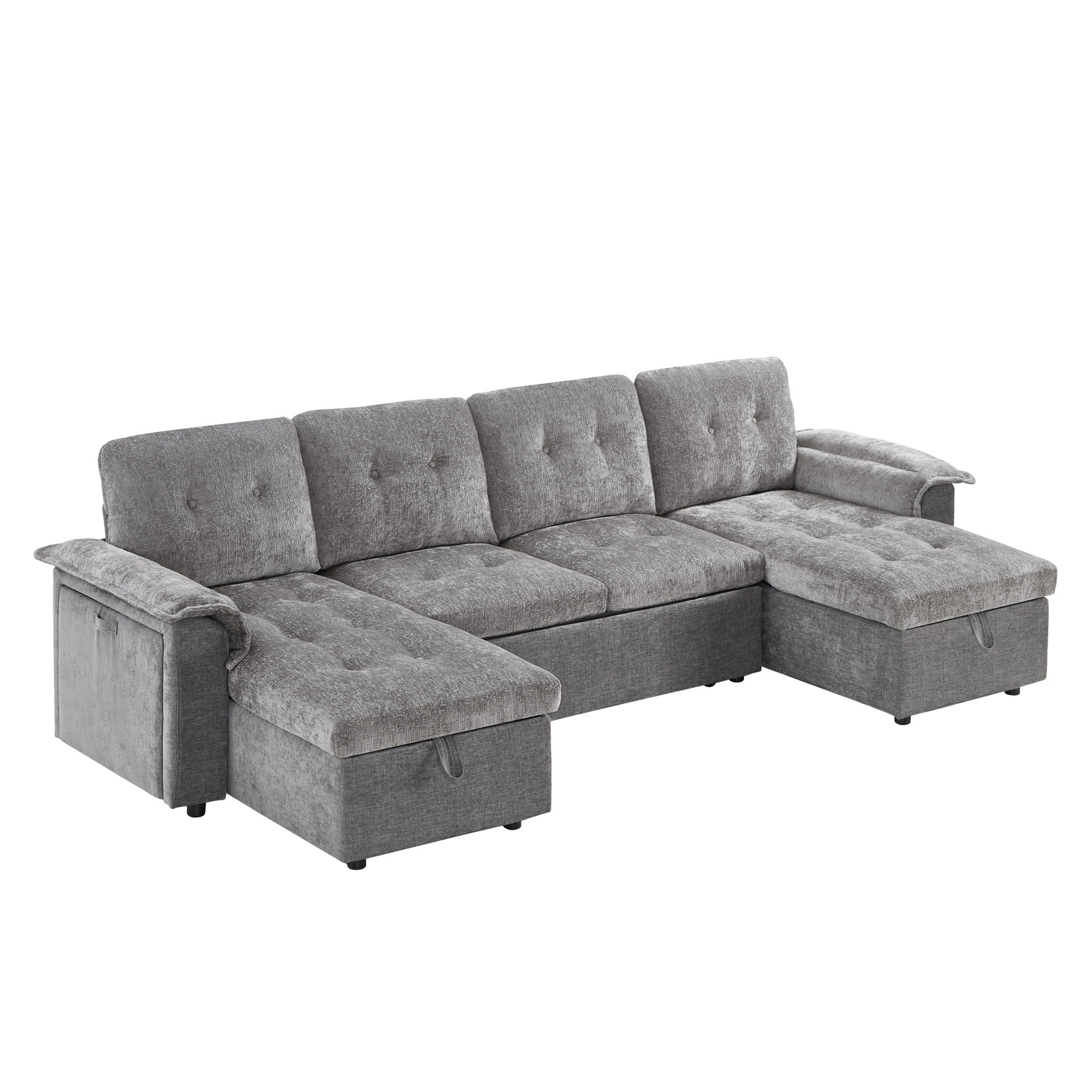 Modern U-Shaped Sleeper Sectional Sofa Bed With USB Ports, Cup Holder, And Hidden Storage