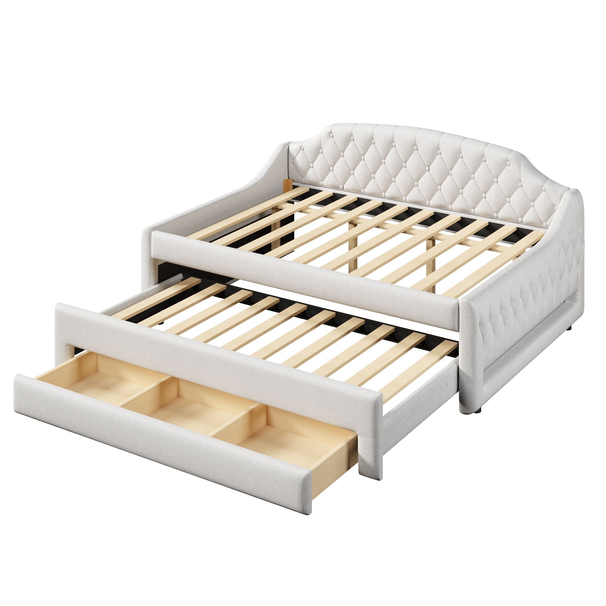 Upholstered Daybed With LED Belt, Trundle And 3 Drawers