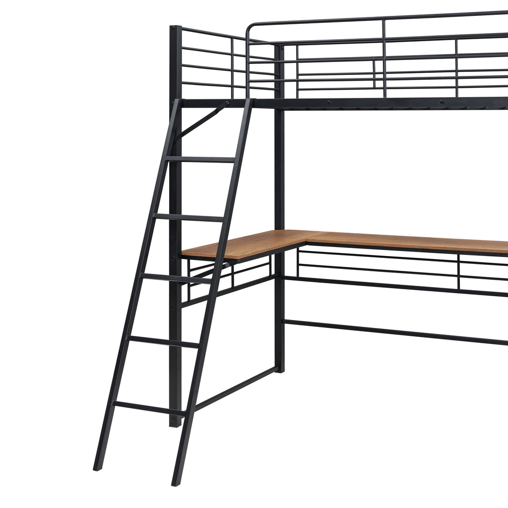 Loft Bed & 3 Layers Of Shelves And L-Shaped Desk